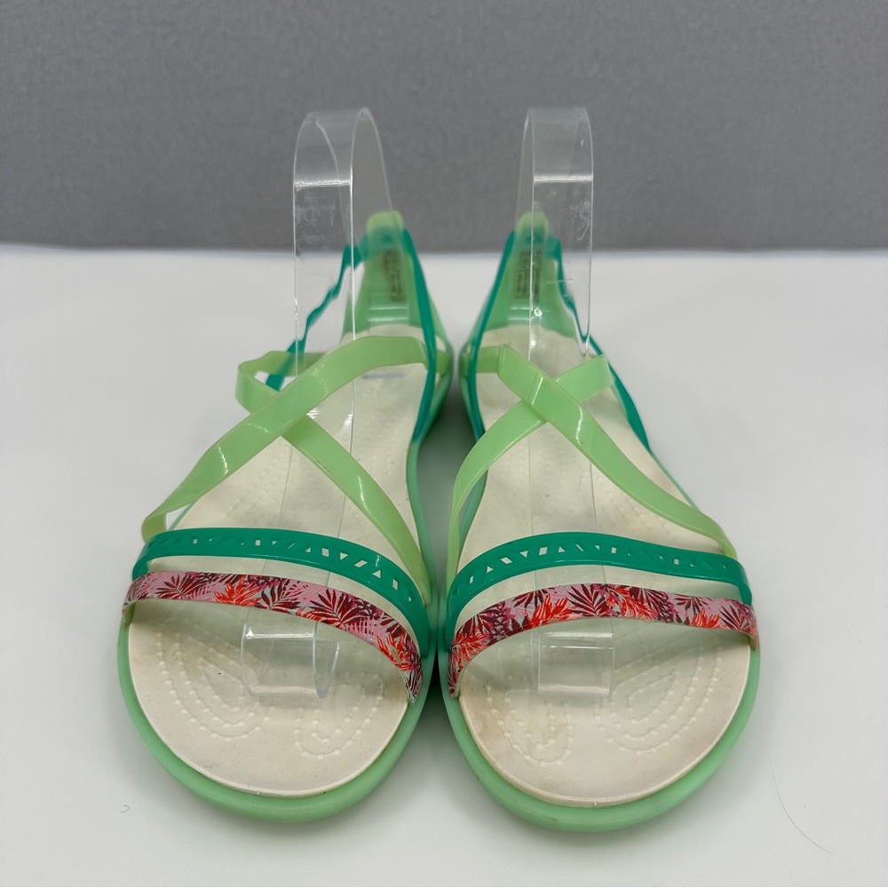 Crocs Isabella Strappy Jelly Slip On Sandals Womens 10 Green Flats Shoes 205150 - Picture 2 of 15